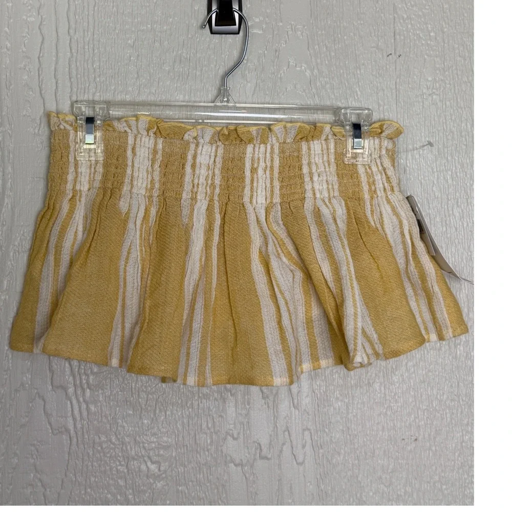 Rip Curl Seaside Stripe Bandeau Smocked‎ Peplum Top Beach Yellow White Small NEW